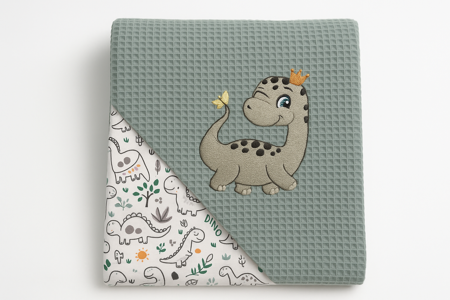 Professionelles Babydecken-Foto mit Dinosaurier-Bestickung