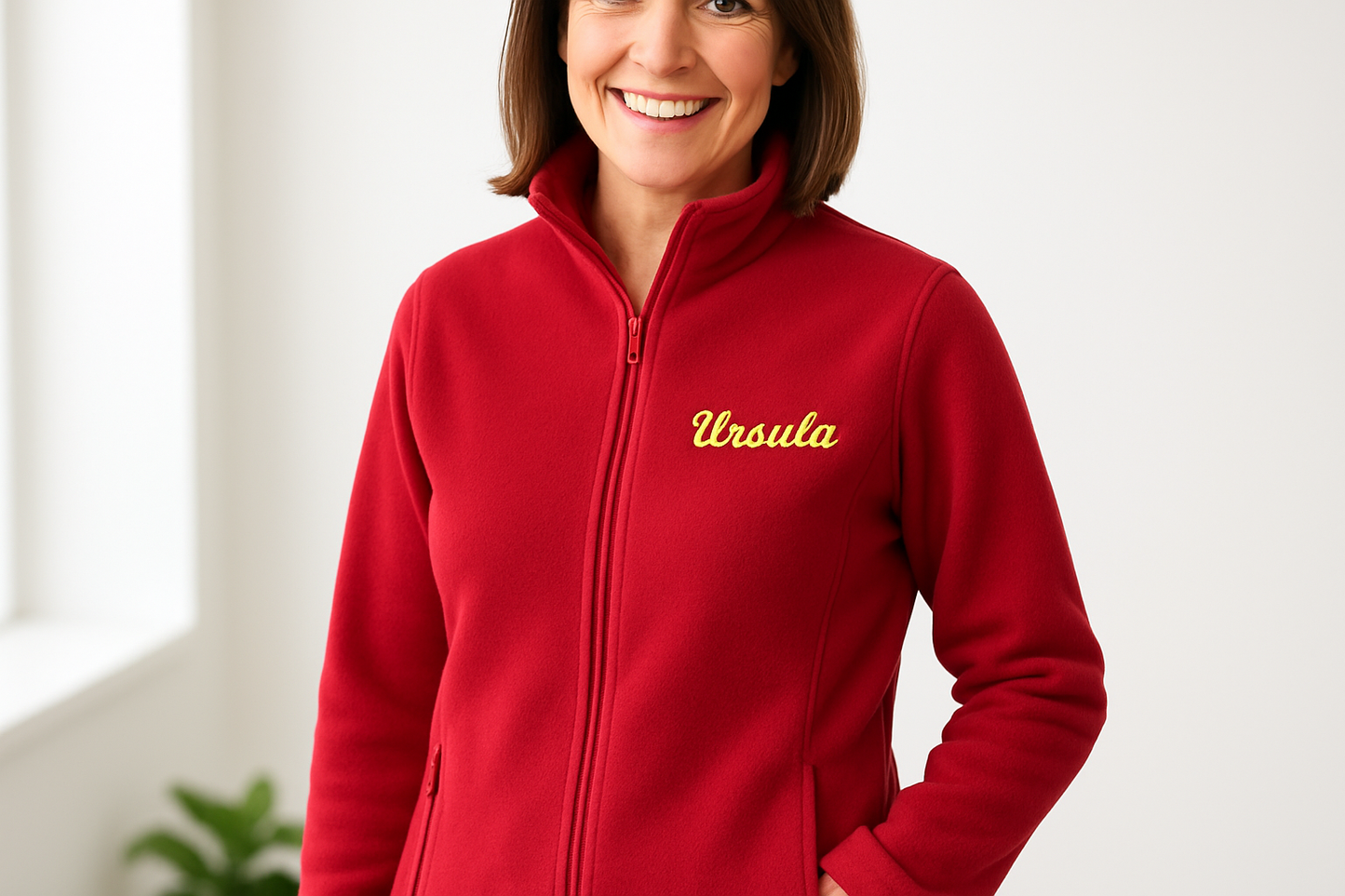 Professionelles Lifestyle-Foto mit Person in bestickter Ursula-Jacke