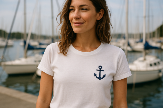 Maritimes Damen T-Shirt am Hafen