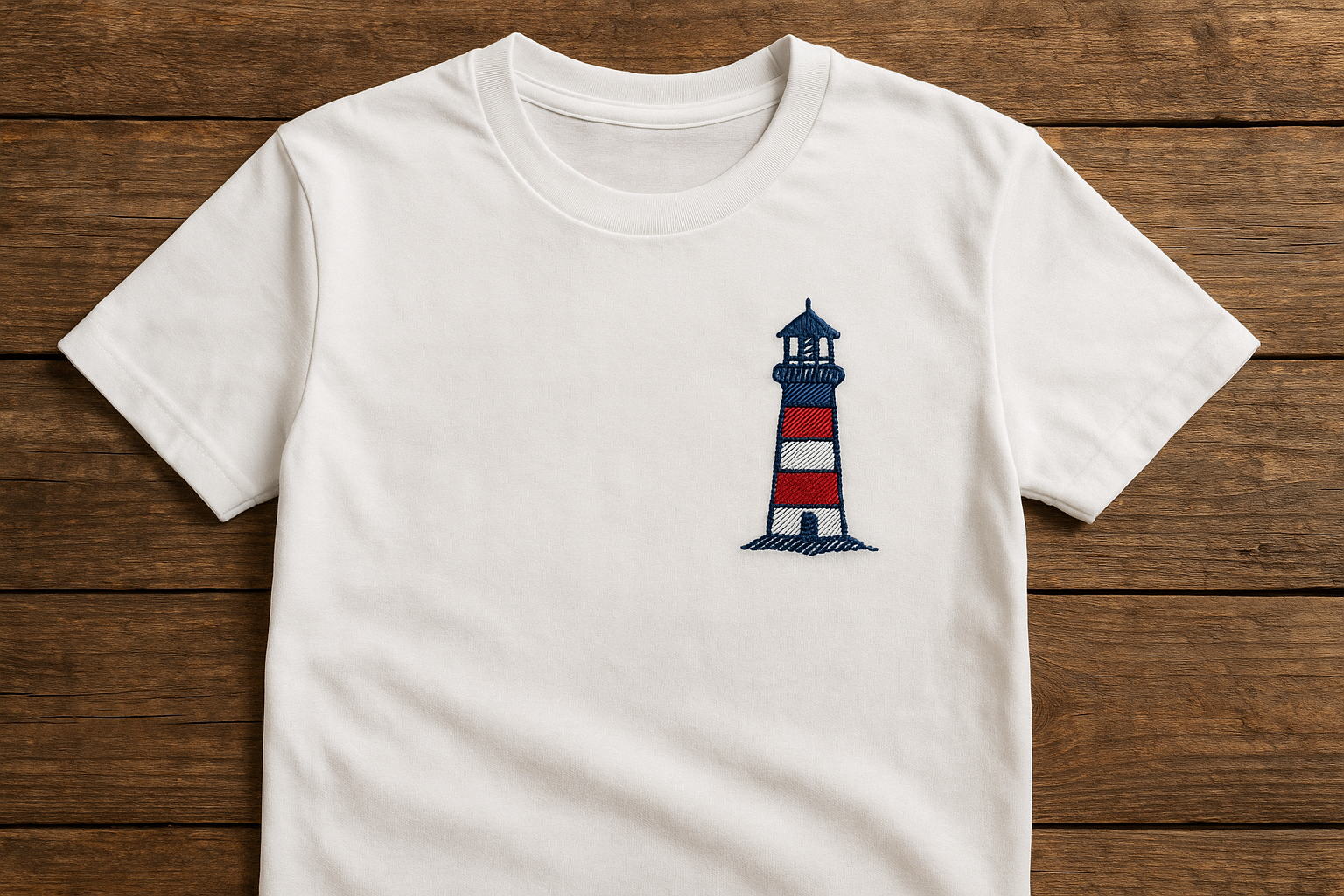 T-Shirt mit Leuchtturm-Bestickung