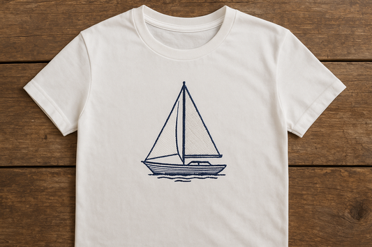 T-Shirt mit Segelboot-Bestickung